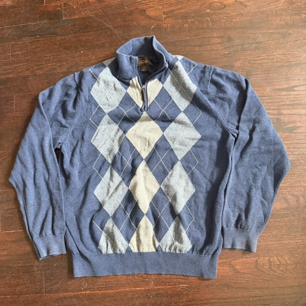 tasso ella mens cotton quarter zip sweater pattern size m navy